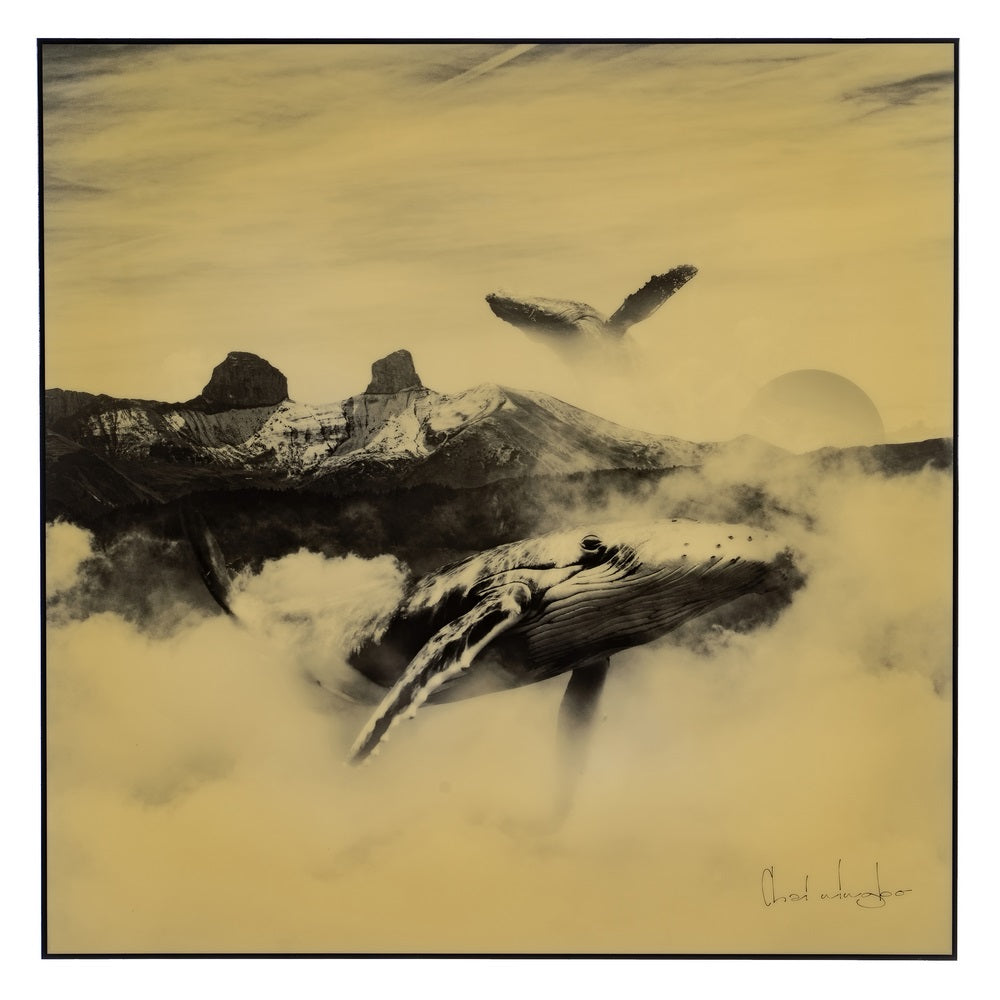 CUADRO BALLENA AMARILLO-NEGRO DM-PAPEL 80 X 2,50 X 80 CM