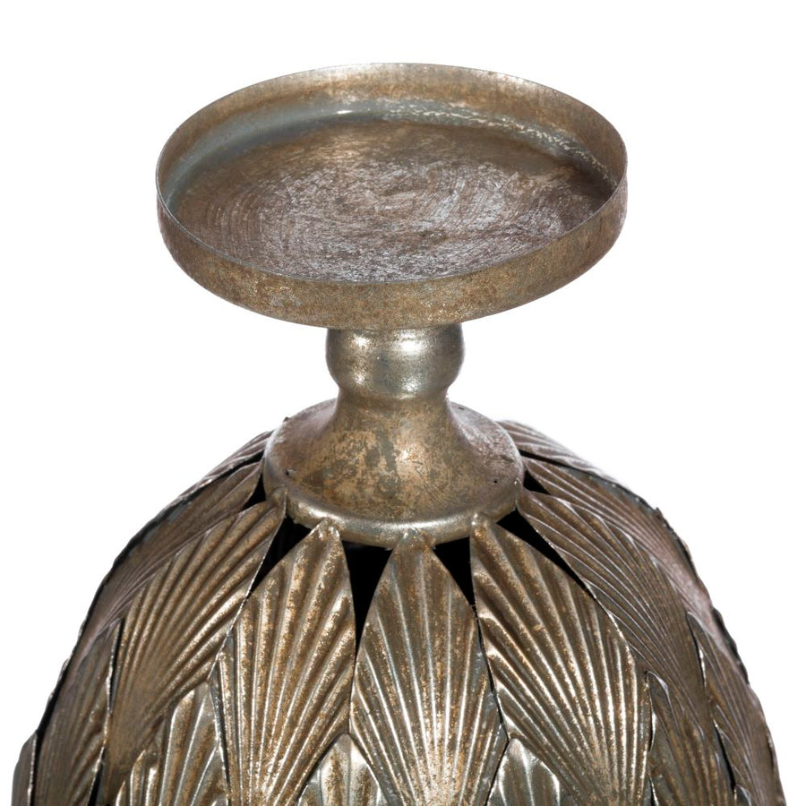 PORTAVELAS PLATA ENVEJECIDA METAL 15,50 X 15,50 X 28 CM