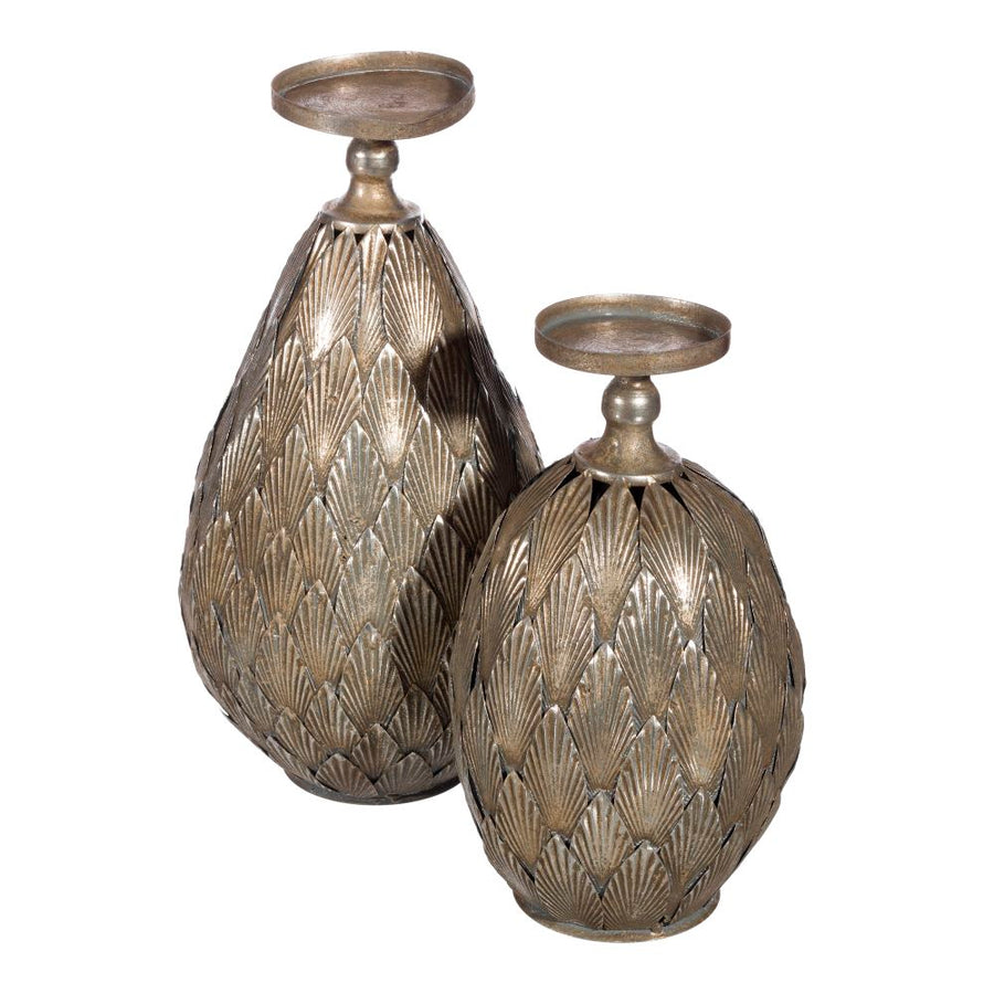 PORTAVELAS PLATA ENVEJECIDA METAL 18 X 18 X 35 CM