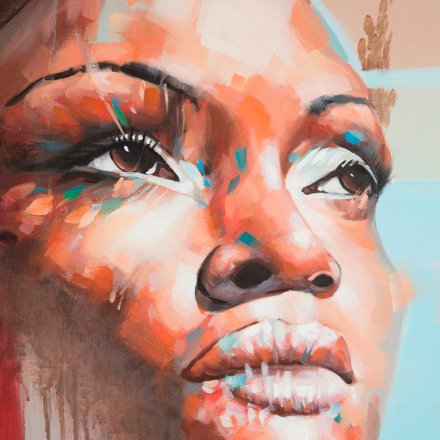 CUADRO ROSTRO MARRÓN LIENZO DECORACIÓN 100 X 3,50 X 100 CM
