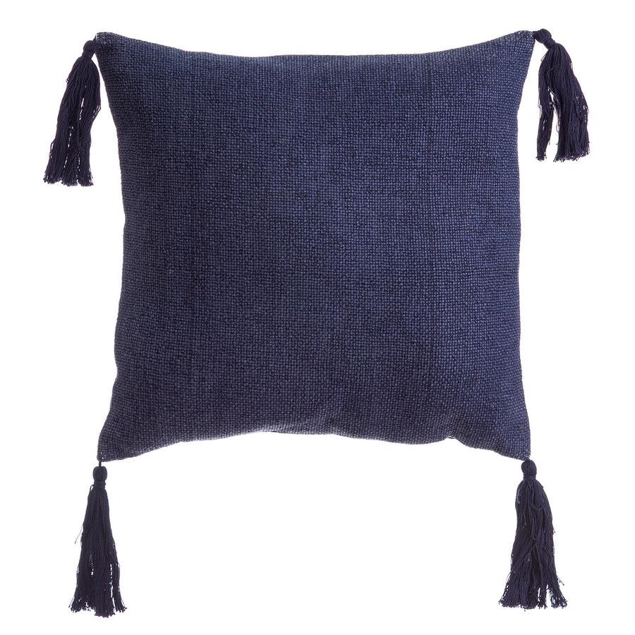 NAVY BLUE TASSEL CUSHION 100% COTTON 45 X 45 CM