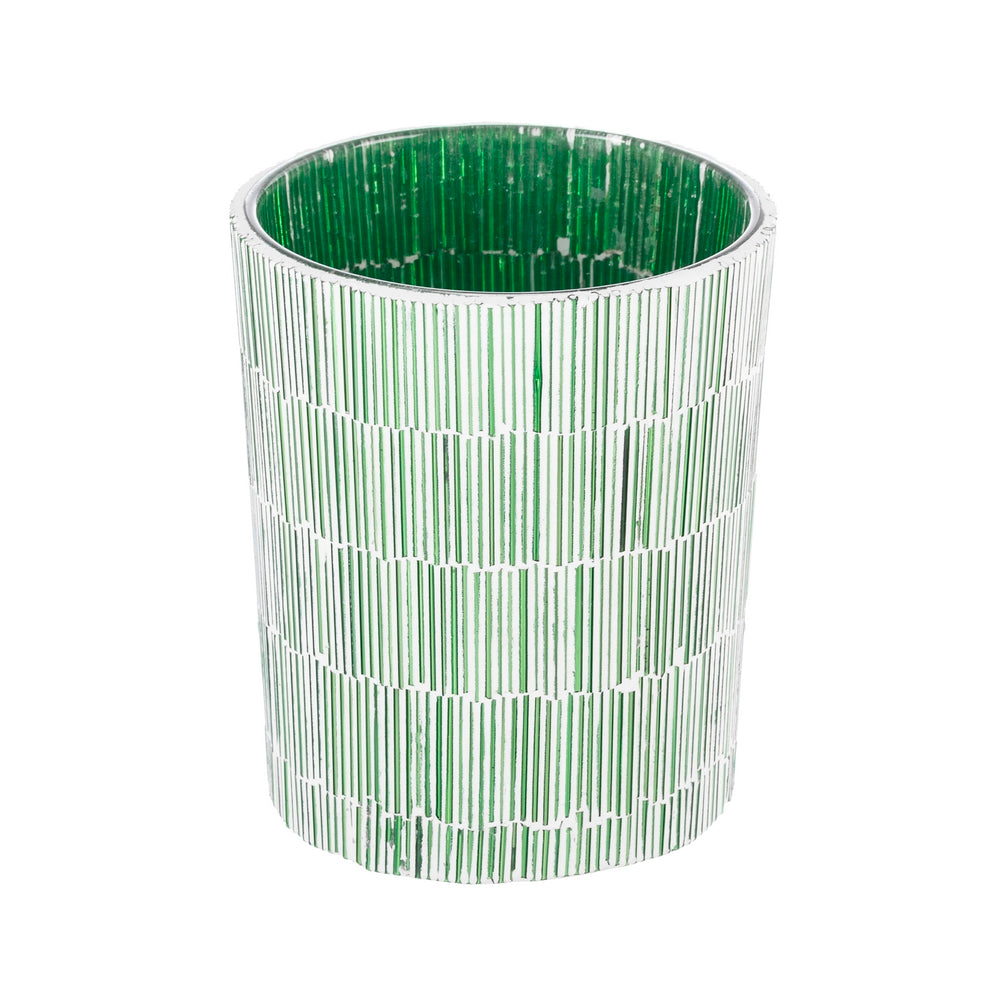 PORTAVELAS VERDE CRISTAL DECORACIÓN 10 X 10 X 13 CM