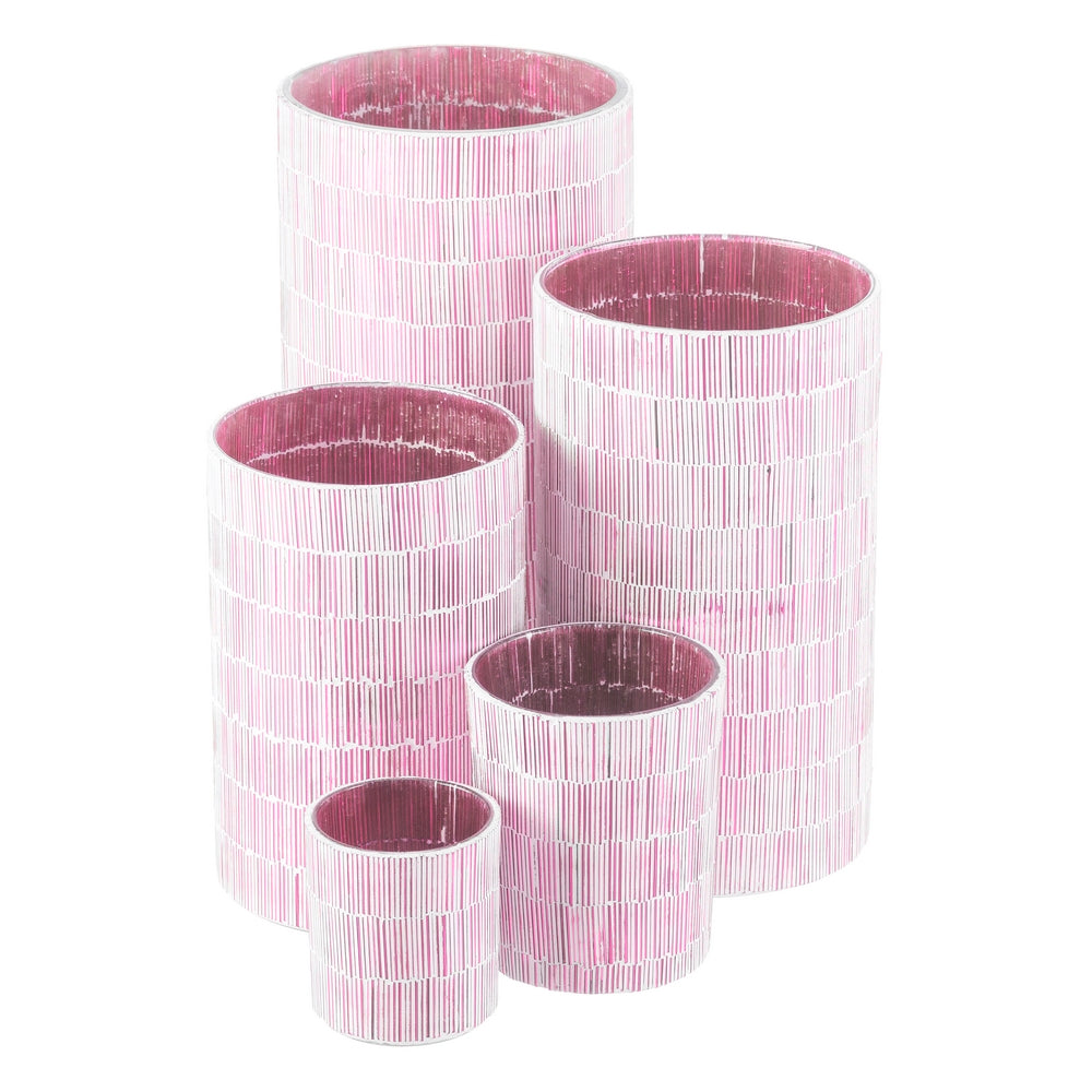 PORTAVELAS ROSA CRISTAL DECORACIÓN 13 X 13 X 20 CM
