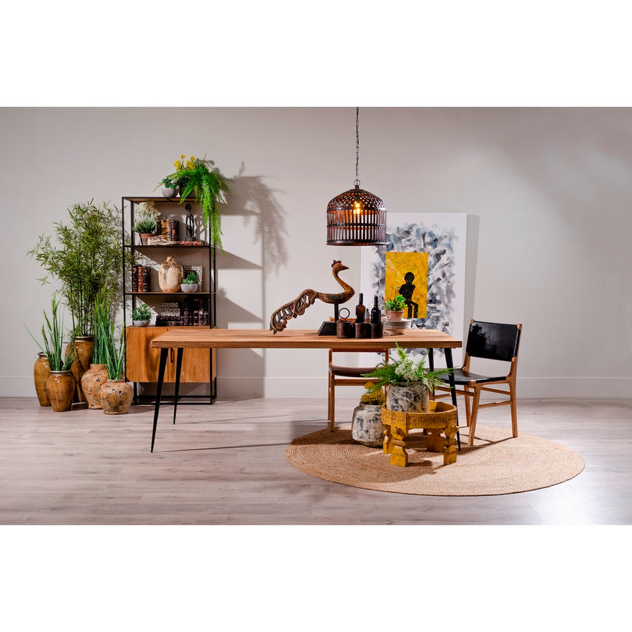 SILLA NEGRO MADERA TECA-PIEL SALÓN 50 X 52 X 83 CM