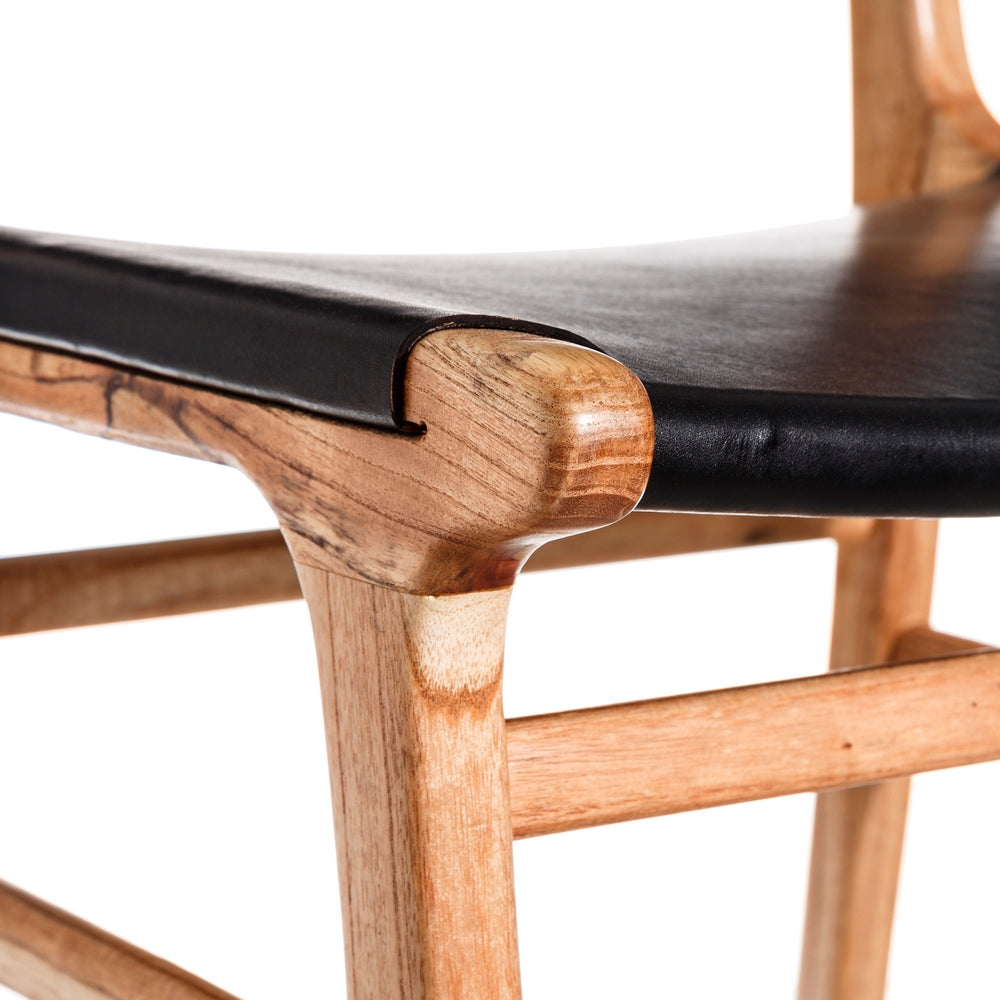 SILLA NEGRO MADERA TECA-PIEL SAL�N 50 X 52 X 83 CM