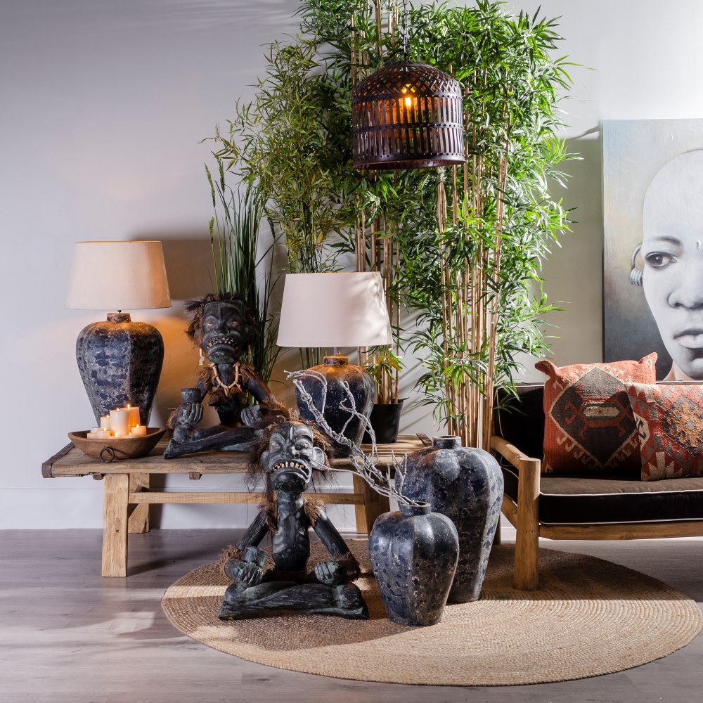 S/2 FIGURA NEGRO MADERA DECORACIÓN 50 X 53 X 67 CM