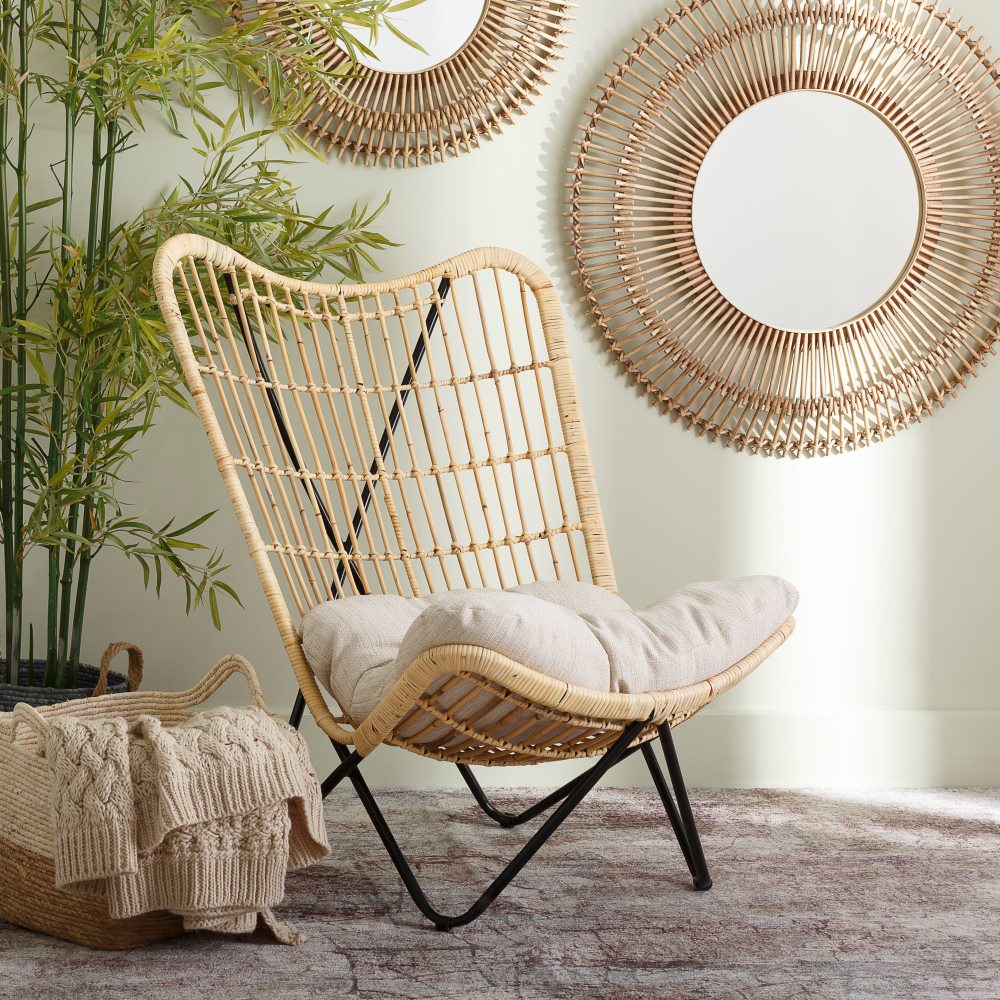 SILLÓN NATURAL-NEGRO FIBRA NATURAL 76 X 76 X 87 CM