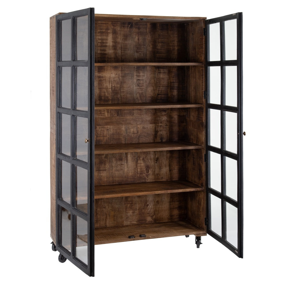 VITRINA NEGRO-NATURAL MADERA DE MANGO 115 X 40 X 194 CM