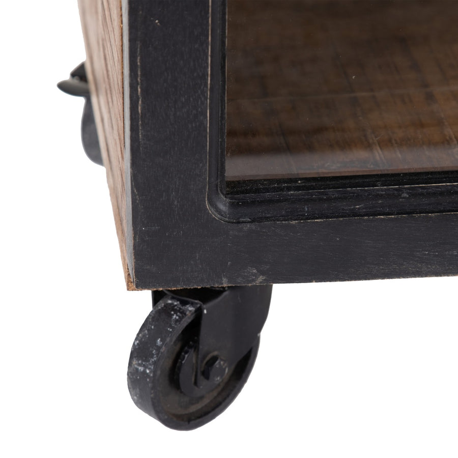 VITRINA NEGRO-NATURAL MADERA DE MANGO 115 X 40 X 194 CM
