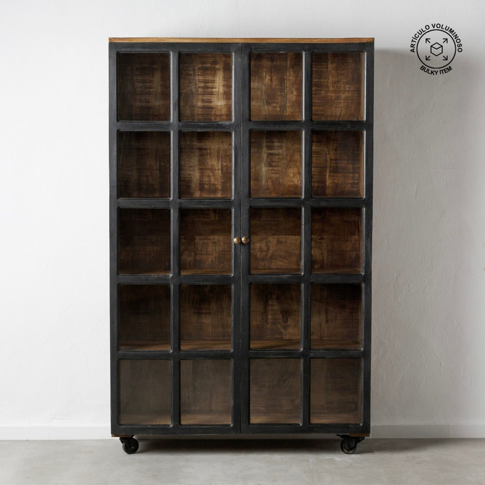 VITRINA NEGRO-NATURAL MADERA DE MANGO 115 X 40 X 194 CM