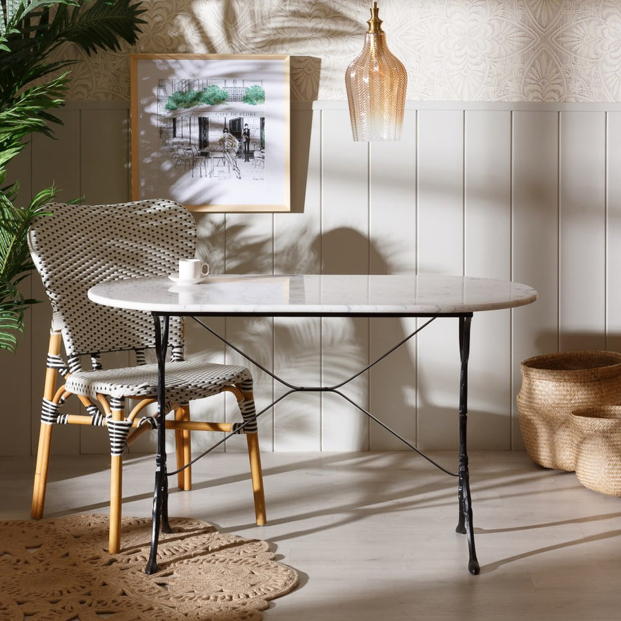 MESA COMEDOR BLANCO-NEGRO METAL-MÁRMOL 120 X 60 X 71 CM