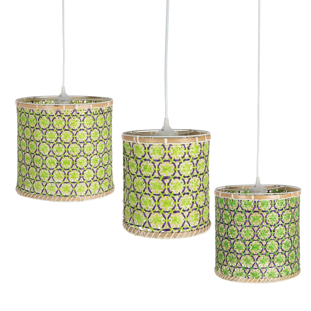 S/3 LÁMPARA TECHO NATURAL-VERDE BAMBÚ 32 X 32 X 29 CM