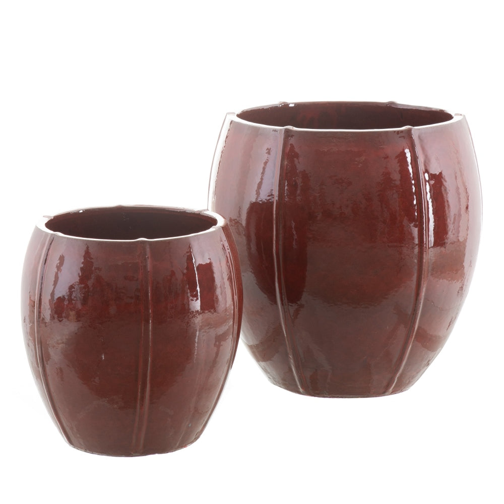 SET OF 2 RED CERAMIC PLANTERS DECORATION 55 X 55 X 55 CM