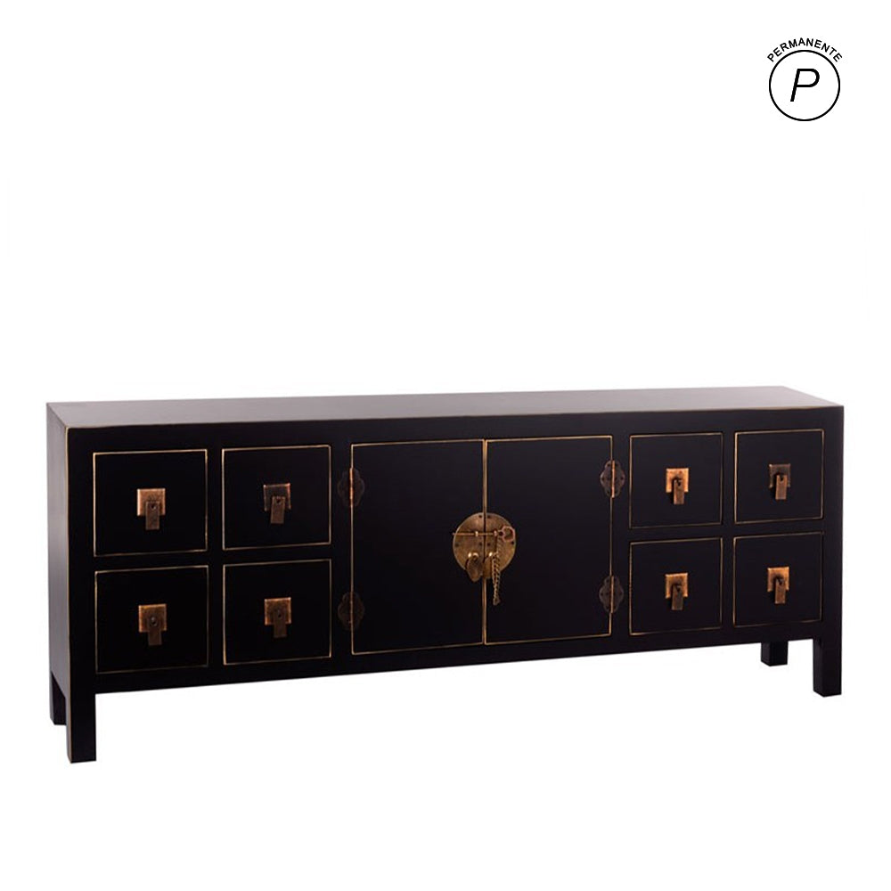 MUEBLE 8 CAJONES NEGRO-ORO MADERA 130 X 24 X 50,50 CM