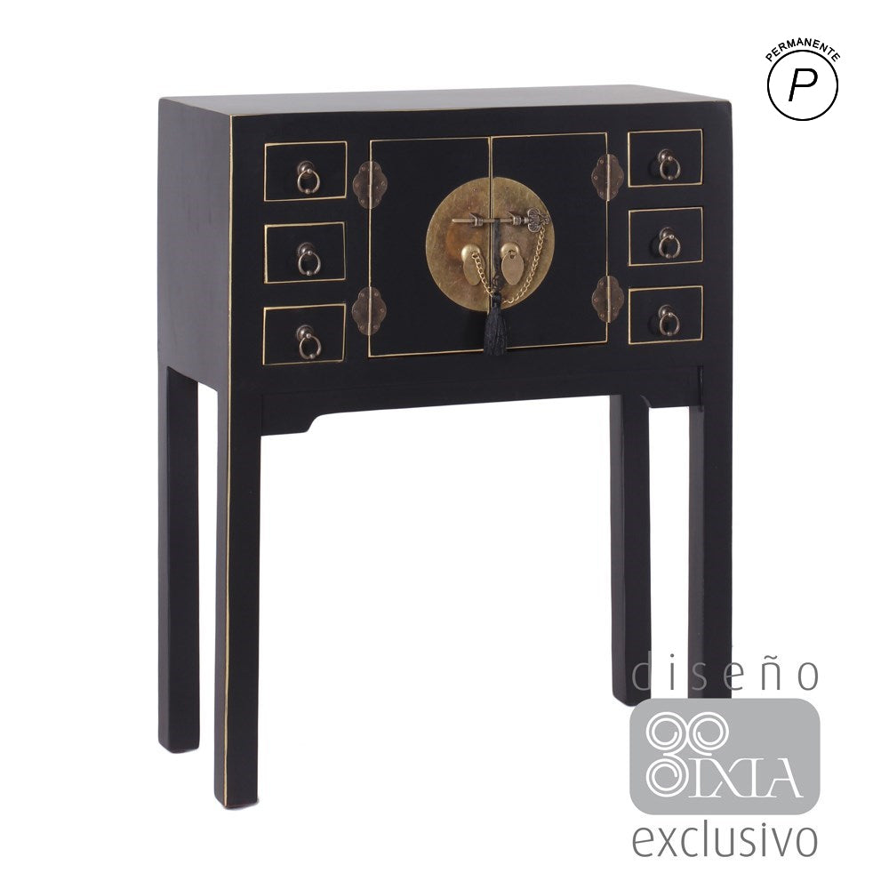 CONSOLA 2 PUERTAS Y 6 CAJONES NEGRO 63 X 26 X 80 CM