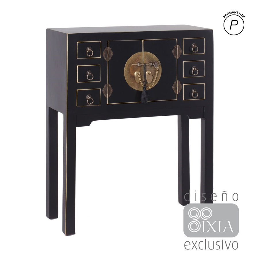 CONSOLA 2 PUERTAS Y 6 CAJONES NEGRO 63 X 26 X 80 CM