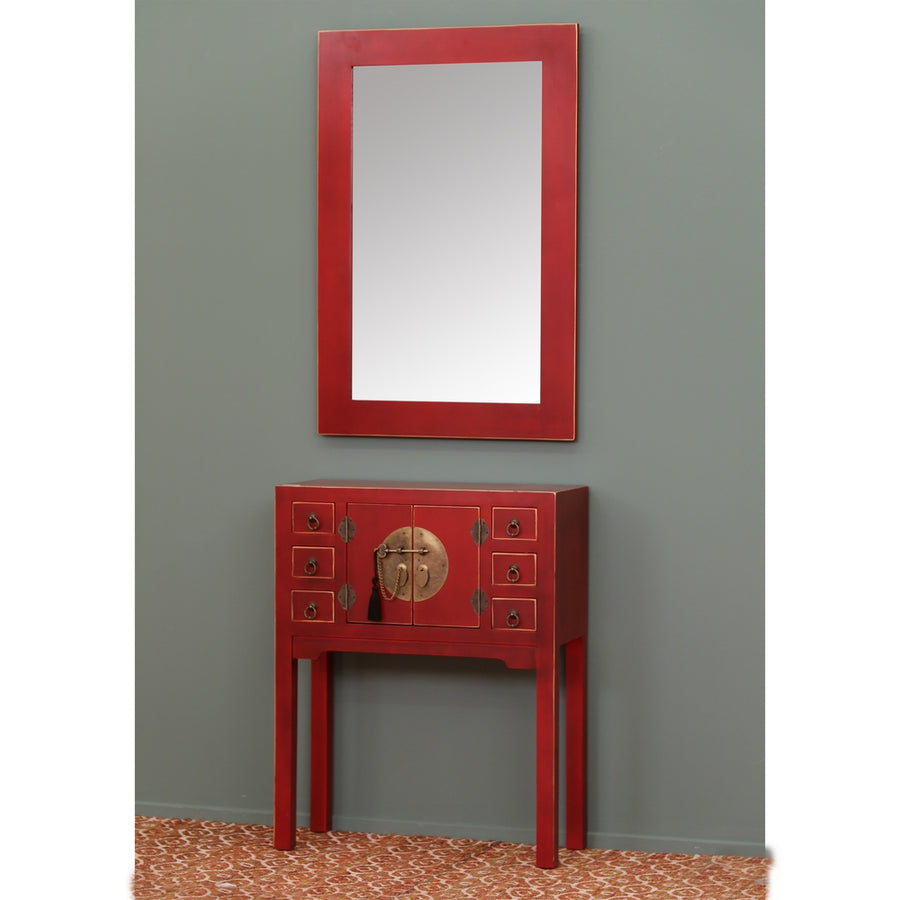 CONSOLA 2 PUERTAS Y 6 CAJONES ROJO 63 X 26 X 80 CM