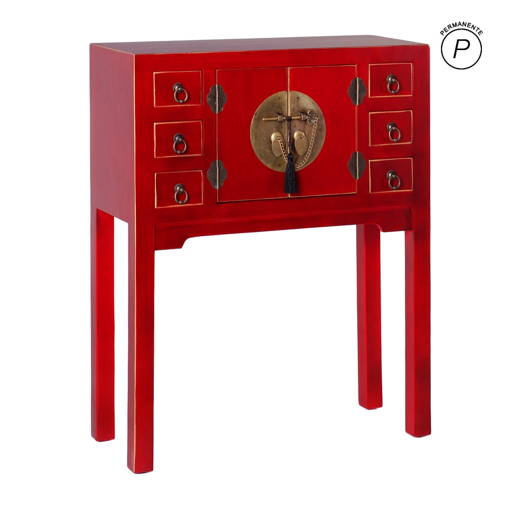 CONSOLA 2 PUERTAS Y 6 CAJONES ROJO 63 X 26 X 80 CM