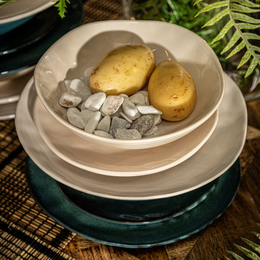 PLATO POSTRE BLANCO STONEWARE COCINA 20 X 20 X 2 CM