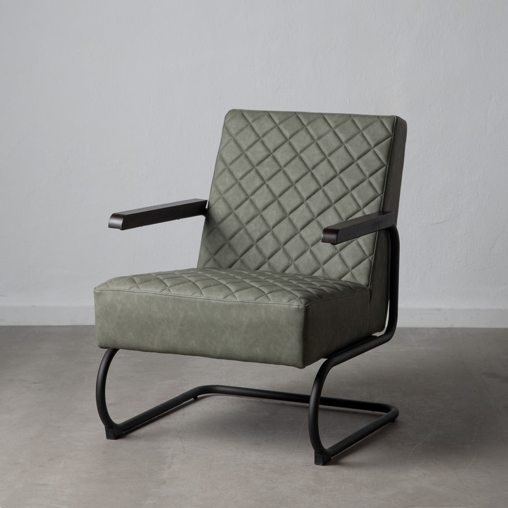 SILLÓN VERDE METAL / SIMIL PIEL SALÓN 61 X 70 X 85 CM