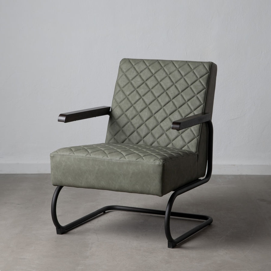 SILLÓN VERDE METAL / SIMIL PIEL SALÓN 61 X 70 X 85 CM