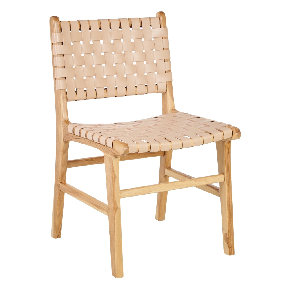 SILLA BEIGE MADERA TECA-PIEL 50 X 56 X 87 CM
