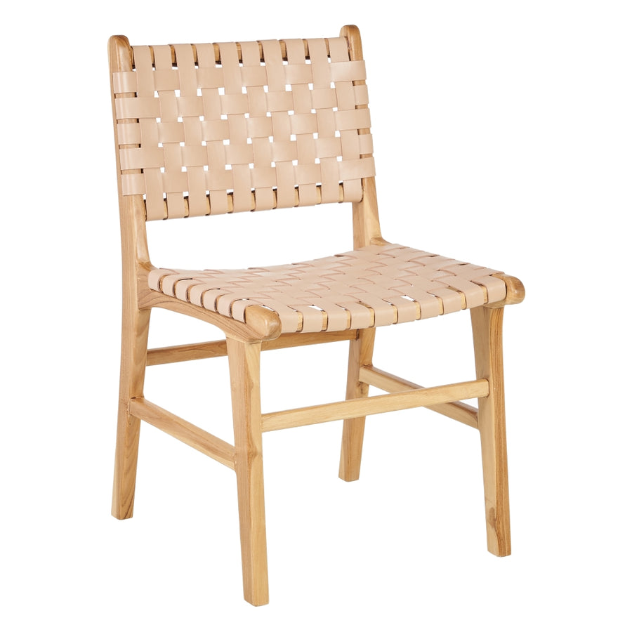 SILLA BEIGE MADERA TECA-PIEL 50 X 56 X 87 CM
