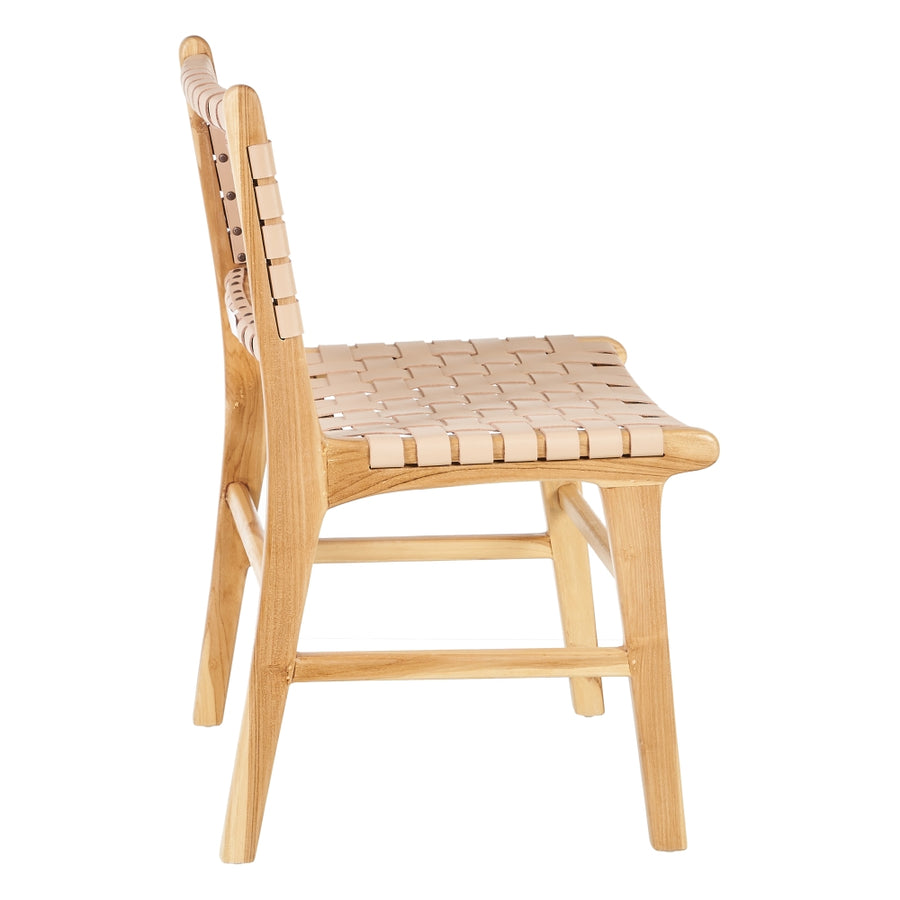 SILLA BEIGE MADERA TECA-PIEL 50 X 56 X 87 CM