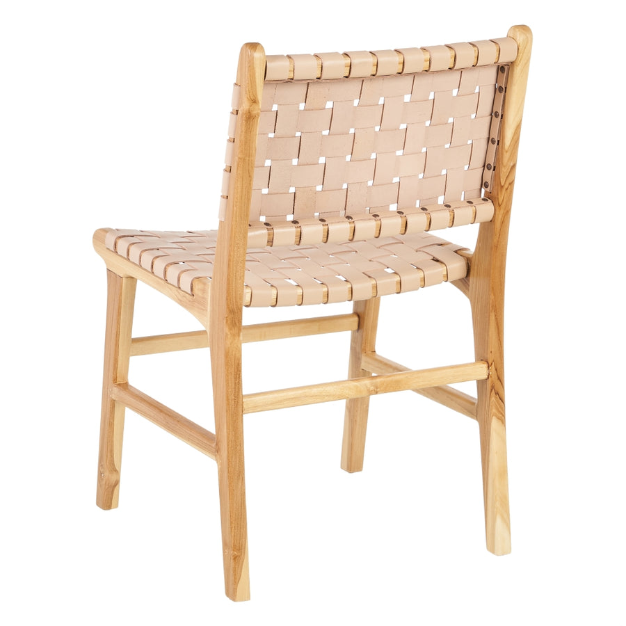 SILLA BEIGE MADERA TECA-PIEL 50 X 56 X 87 CM