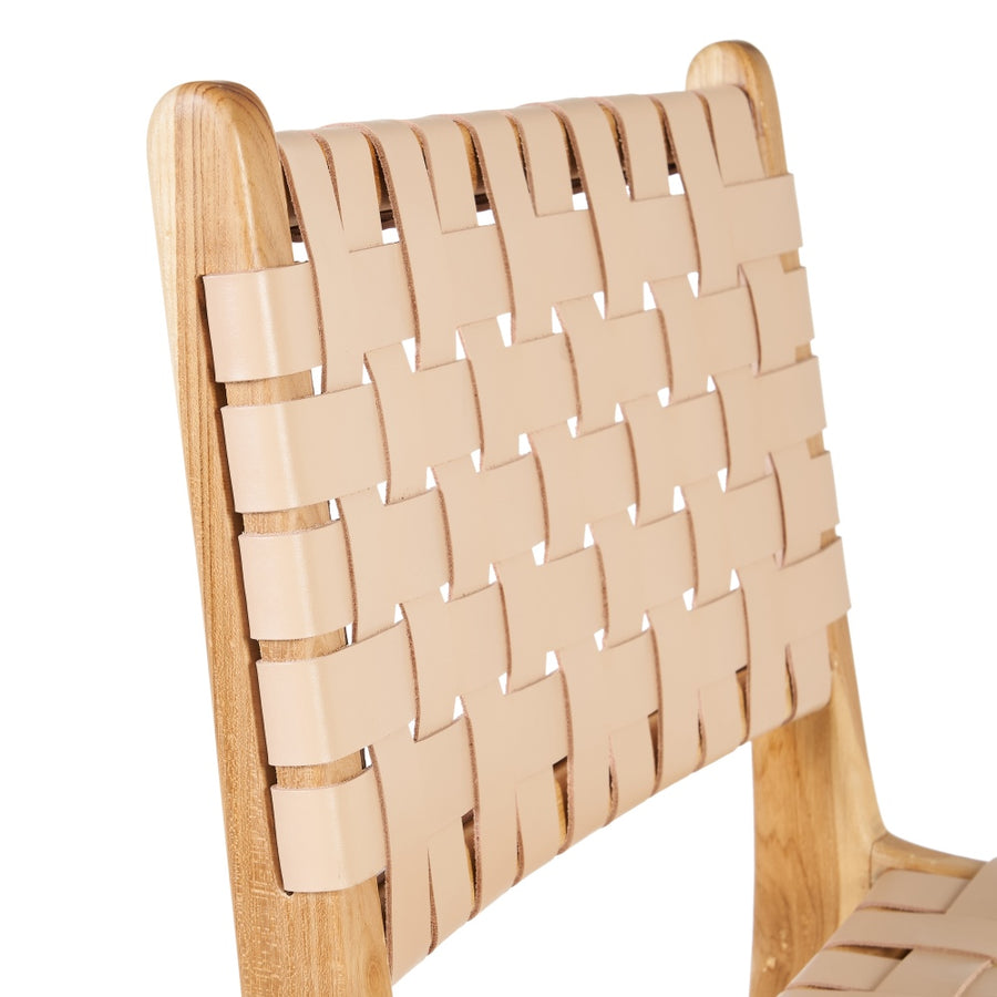 SILLA BEIGE MADERA TECA-PIEL 50 X 56 X 87 CM