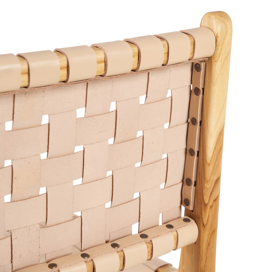 SILLA BEIGE MADERA TECA-PIEL 50 X 56 X 87 CM