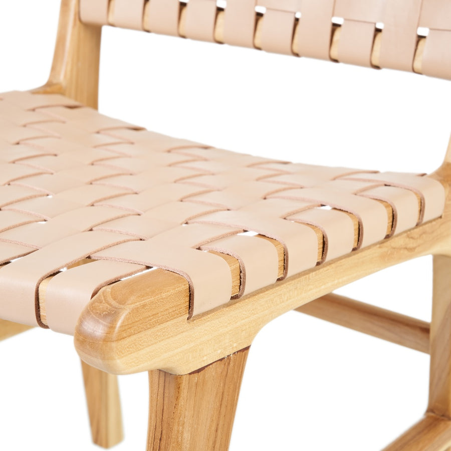 SILLA BEIGE MADERA TECA-PIEL 50 X 56 X 87 CM