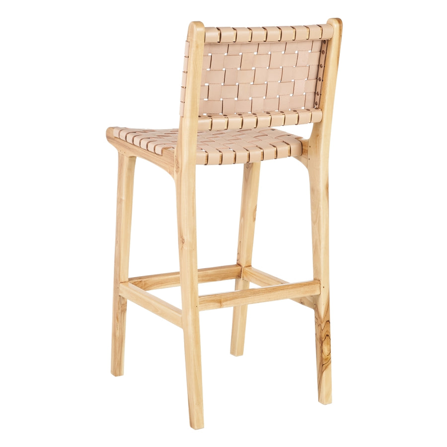 TABURETE BEIGE MADERA TECA-PIEL 45 X 57 X 95 CM