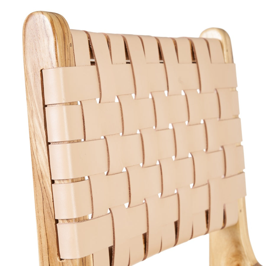 TABURETE BEIGE MADERA TECA-PIEL 45 X 57 X 95 CM