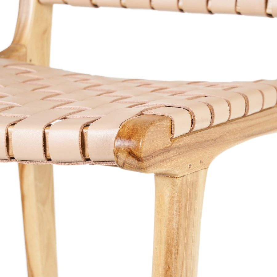 TABURETE BEIGE MADERA TECA-PIEL 45 X 57 X 95 CM