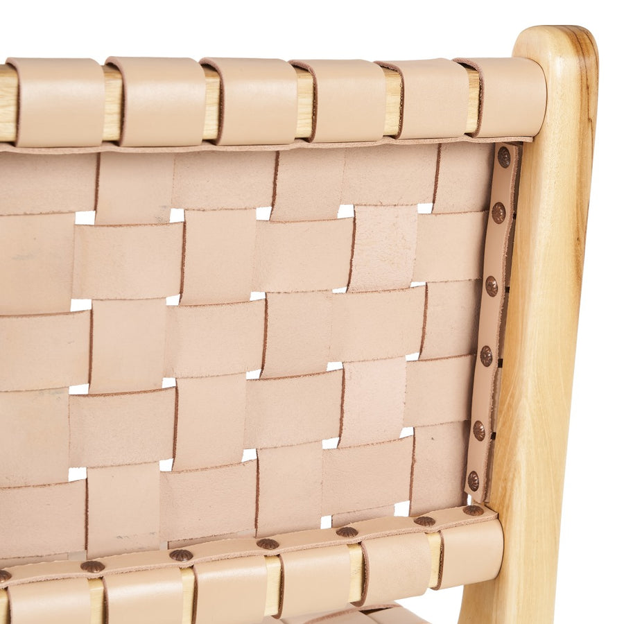 TABURETE BEIGE MADERA TECA-PIEL 45 X 57 X 95 CM
