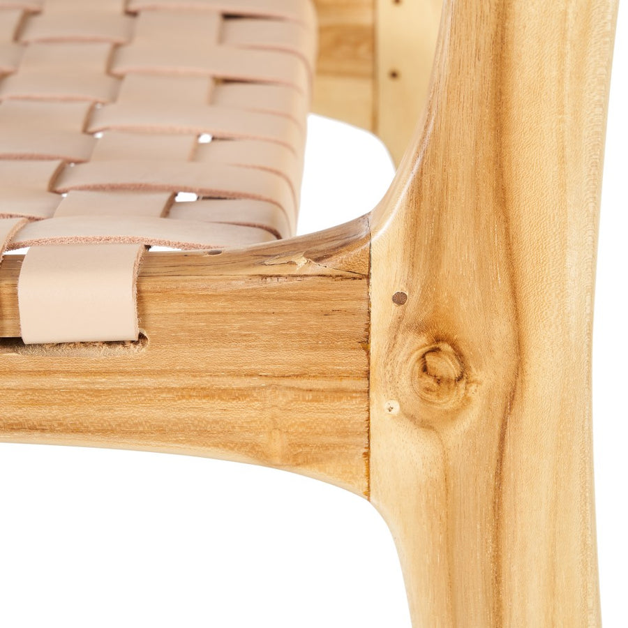 TABURETE BEIGE MADERA TECA-PIEL 45 X 57 X 95 CM