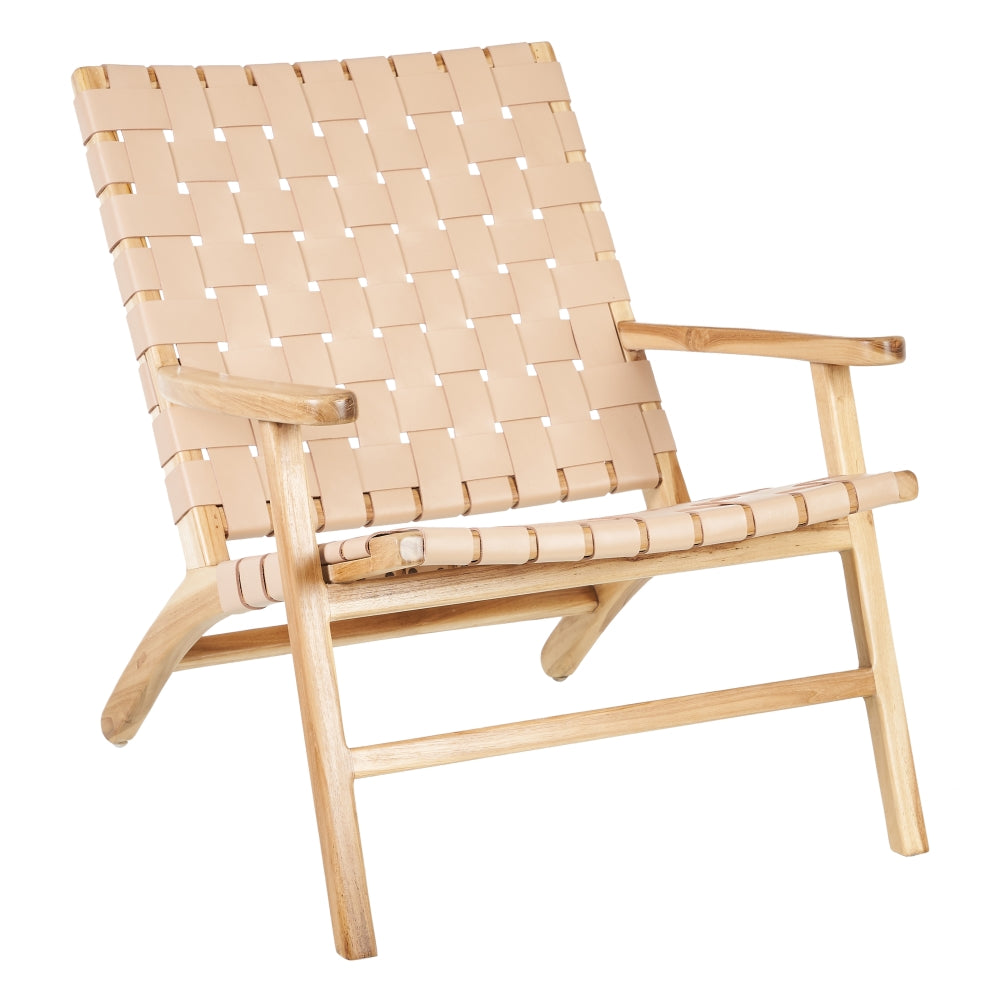 BUTACA BEIGE MADERA TECA-PIEL 74 X 78 X 75 CM