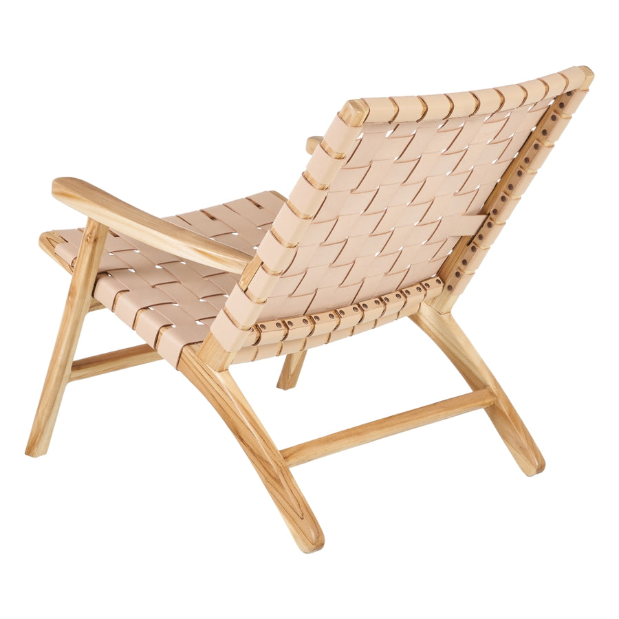 BUTACA BEIGE MADERA TECA-PIEL 74 X 78 X 75 CM