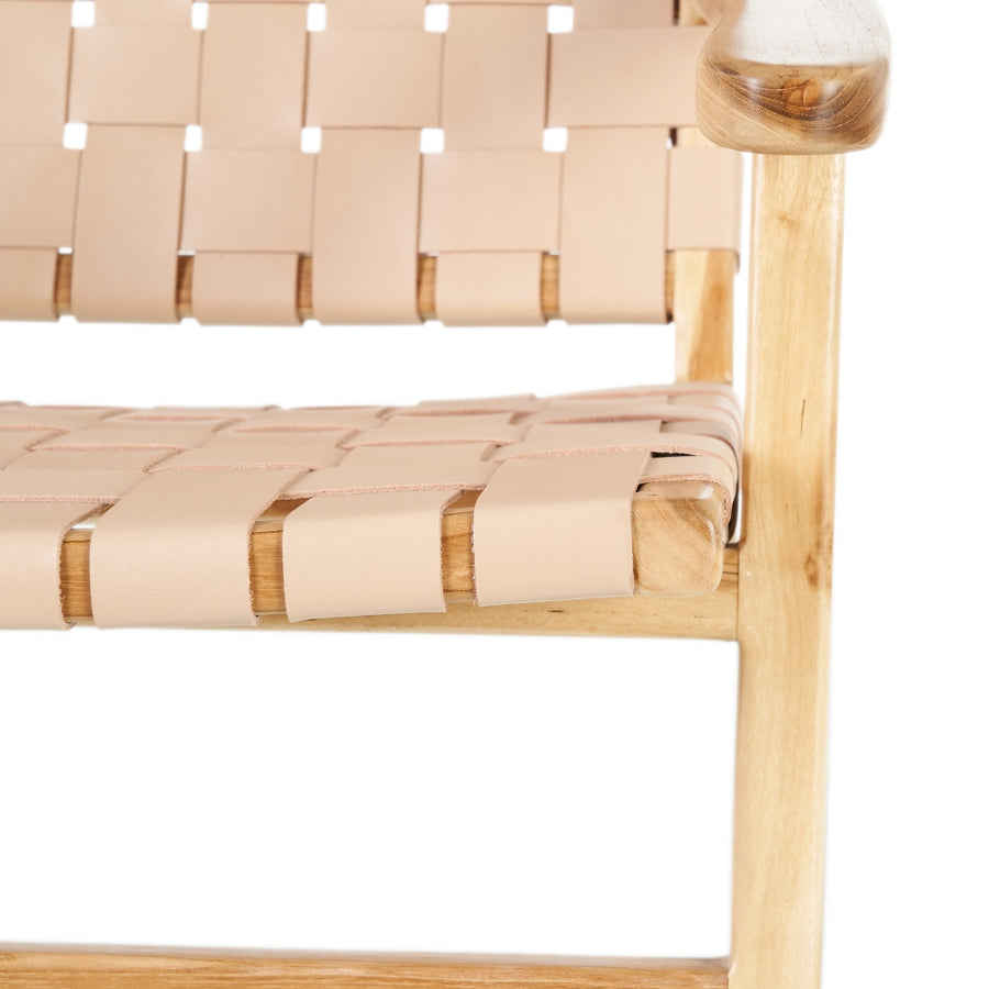 BUTACA BEIGE MADERA TECA-PIEL 74 X 78 X 75 CM