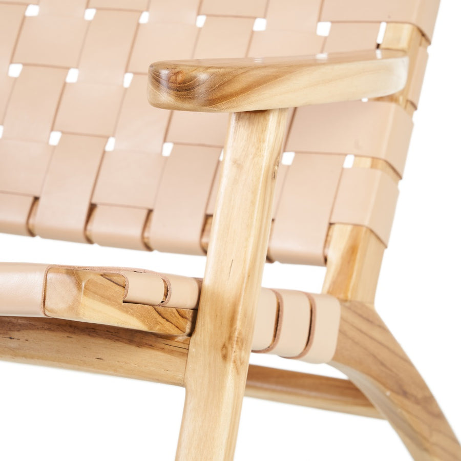 BUTACA BEIGE MADERA TECA-PIEL 74 X 78 X 75 CM