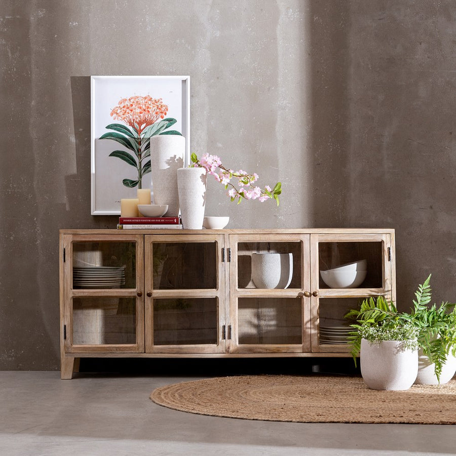 APARADOR BLANCO ROZADO MADERA DE MANGO 160 X 35 X 71 CM