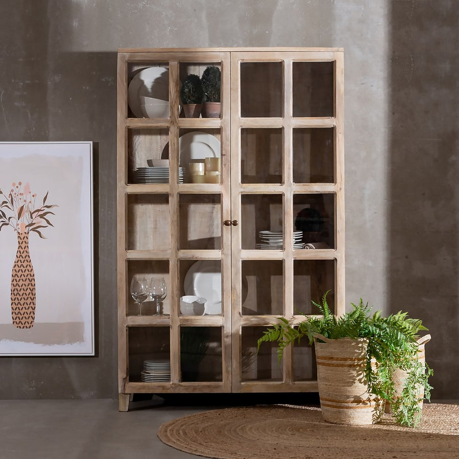 VITRINA BLANCO ROZADO MADERA DE MANGO 115 X 40 X 194 CM