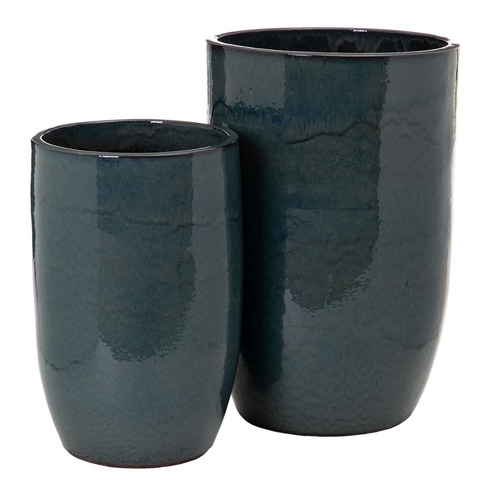 SET OF 2 BLUE CERAMIC DECORATIVE VASES 52 X 52 X 80 CM