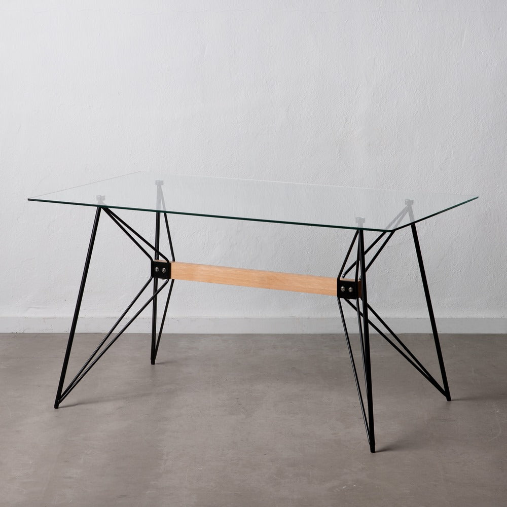 MESA COMEDOR NEGRO METAL-CRISTAL SALÓN 140 X 80 X 75 CM