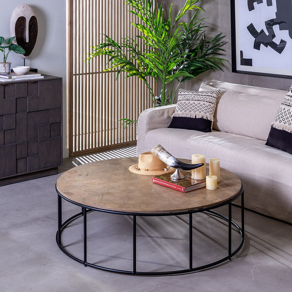 MESA CENTRO NATURAL DM-METAL SALÓN 120 X 120 X 35 CM