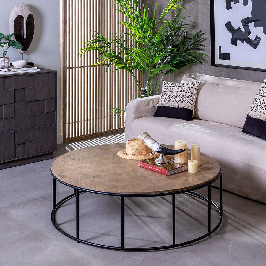 MESA CENTRO NATURAL DM-METAL SALÓN 120 X 120 X 35 CM