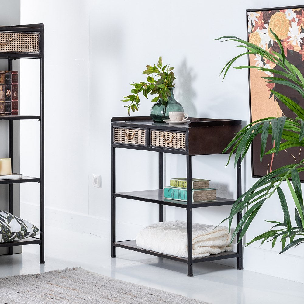 MUEBLE RECIBIDOR NEGRO-MARRÓN METAL 75,50 X 38 X 85 CM