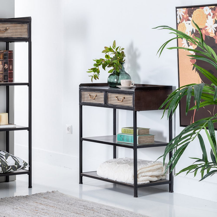 MUEBLE RECIBIDOR NEGRO-MARRÓN METAL 75,50 X 38 X 85 CM