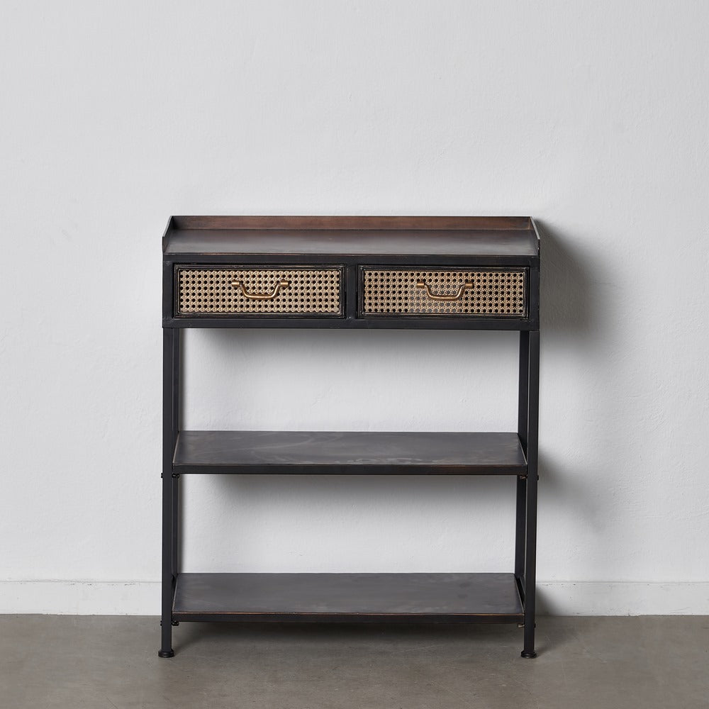 MUEBLE RECIBIDOR NEGRO-MARRÓN METAL 75,50 X 38 X 85 CM